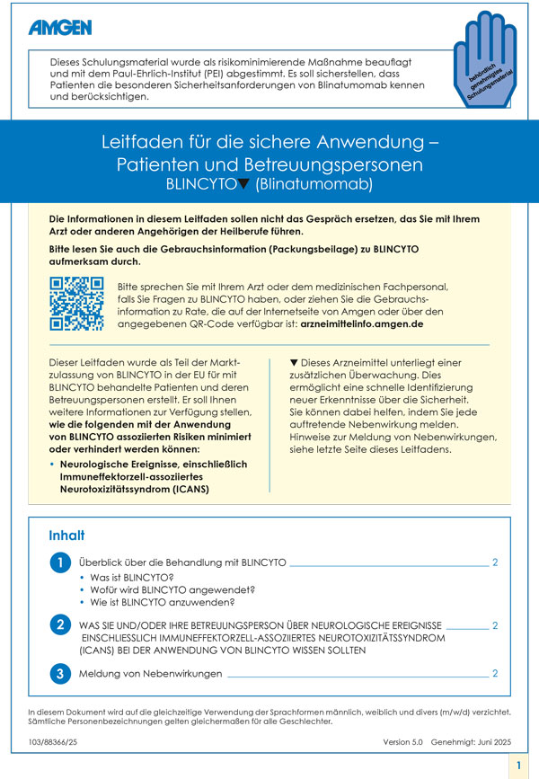 BLINCYTO<sup>®</sup> Leitfaden für die sichere Anwendung – Patienten und Betreuungspersonen